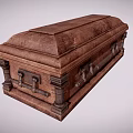 Classic Vintage Wooden Brown Coffin With Carved Details And Metal Handles Design