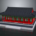 Traditional Chinese Architecture With Red Structure Black Roof And Green Decorations
