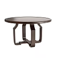 Modern Round Dark Wooden Dining Table With Unique Geometric Legs Design 3d model
