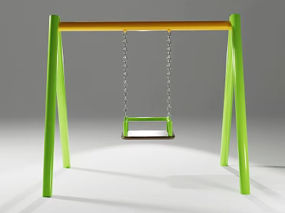 Colorful Playground Swing Equipment With Green Frame Yellow Crossbar And Black Seat 3d model