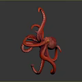 Vibrant Red Octopus With Curled Tentacles In Dynamic Pose On Dark Background 3d model