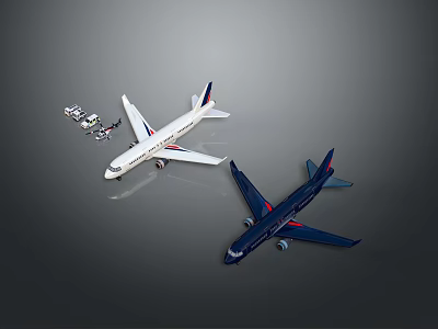 Two Airplane Models White And Dark Blue With Small Accessory Parts 3d model