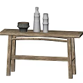 Rustic Wooden Console Table with Decorative Vases and Bowl for Home Decor
