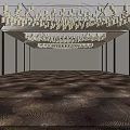 Banquet Hall Interior With Ornate Chandeliers Dark Patterned Carpet Light Walls And Black Decorative Lines