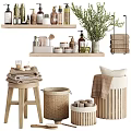 Organic Daily Laundry Essentials With Cotton Towels Soap Bottles And Woven Baskets