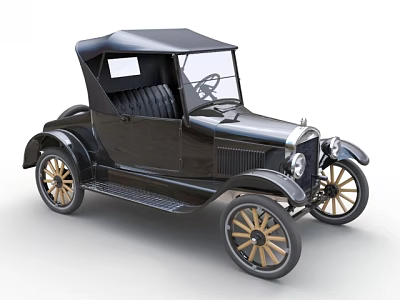 Black Vintage Convertible Car With Golden Spoke Wheels And Classic Design 3d model