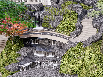 New Chinese-style rockery rockery falling water arch bridge waterfall 3d model