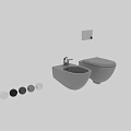 Modern Wall Mounted White Toilet And Bidet In Gray Bathroom With Sleek Design