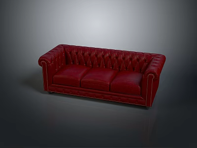 Red Leather Sofa With Tufted Design And Nailhead Trim For Living Room 3d model