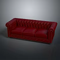 Red Leather Sofa With Tufted Design And Nailhead Trim For Living Room