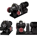 Industrial Pumps Three Different Angles With Black Design Red Flanges And Motor Components