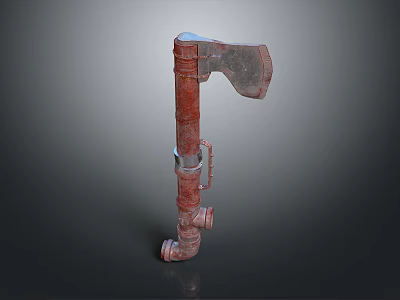 Red Rusty Pipe Weapon Axe Constructed With Industrial Metal Parts And Vintage Design 3d model