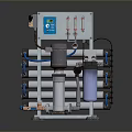 Industrial Water Filtration System With Control Panel Cylindrical Filters And Blue Tubes