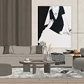 Light Gray Sofa Coffee Table Set With Throw Pillows Vase Black White Artwork And Rug 3d model