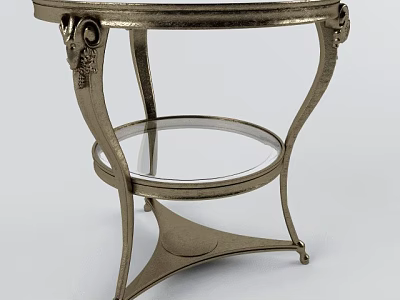 Ornate Gold Toned Metal Side Table With Curved Legs And Glass Shelf 3d model