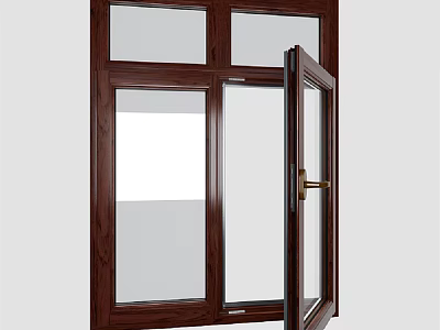 Wooden Door With Glass Panels In Open Position And Brass Handle 3d model