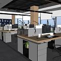 Modern Public Office Space Interior Design With Workstations Computers And Ceiling Lighting 3d model