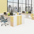 Modern Office Workstations With Computers Chairs Potted Plants And Large Windows City View 3d model