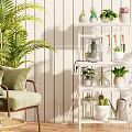 White Shelving Unit with Potted Plants and Decorative Items in Modern Indoor Living Space