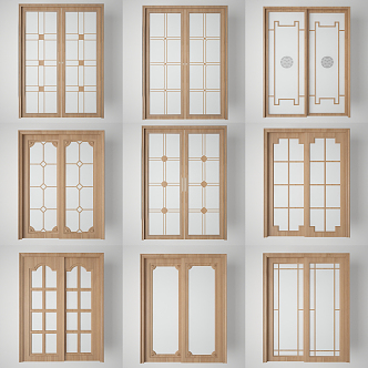 New Chinese style sliding door kitchen balcony glass door combination 3d model