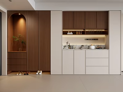 Modern Sideboard Design With Wooden White Cabinets Drawers And Plant Decoration 3d model