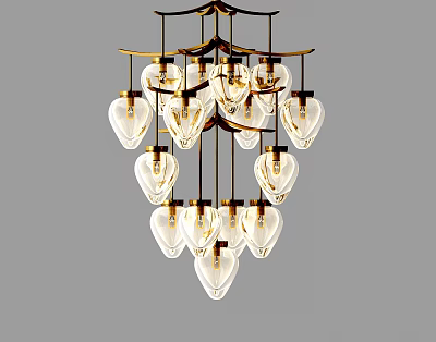 Modern Elegant Chandelier With Heart Shaped Glass Bulbs And Metal Frame 3d model
