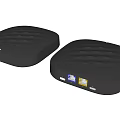 Two Black Square Mini Desktop PCs With Compact Design And Colored Interface Labels