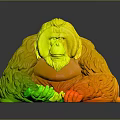 Art Character Orangutan With Vibrant Red Fur And Blue Face In Sitting Posture