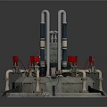Industrial Mechanical Equipment With Tall Cylindrical Structures Multiple Pipes Red Valves And Hexagonal Base 3d model