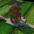 Roadside Wooden Observation Tower With Pathway And Green Lawn Area