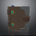 3D Model Wooden Decorative Box With Brown Straps Metal Corners And Blue Gems