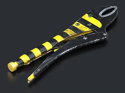 Heavy Duty Hardware Tool Adjustable Pliers with Black and Yellow Striped Handles and Serrated Jaws 3d model