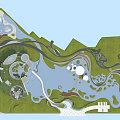 Waterfront Landscape Design Featuring Green Spaces Walking Paths And Water Body Layout 3d model