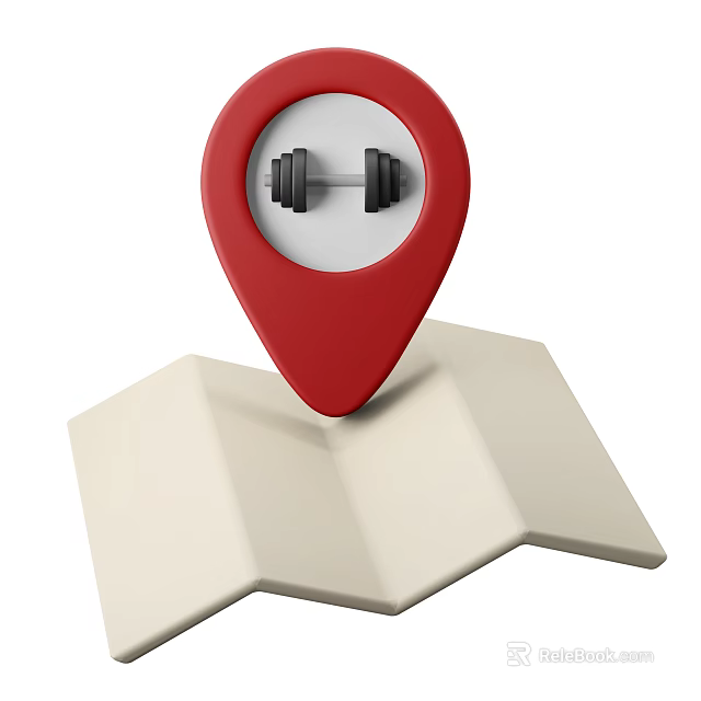 Find Sports Equipment Location With Dumbbells On Map And Red Pin 3d model 