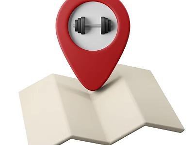 Find Sports Equipment Location With Dumbbells On Map And Red Pin 3d model