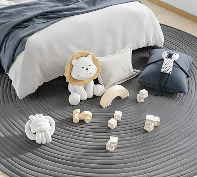 Lion Plush Toy And Other Toys On Bedroom Rug 3d model Lion Plush Toy And Other Toys On Bedroom Rug 3d model