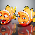 Cartoon Clownfish Characters And Creatures With Smiling Faces Orange White Stripes Yellow Fins Illustration