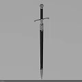 Medieval Long Sword Weapon with Metal Hilt Silver Pommel Sharp Blade and Black Scabbard