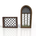 Vintage Square And Arched Wooden Windows With Diamond Lattice Design