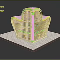 Grand Theatre 3D Model With Green Glass Facade White Decorative Borders And Ornate Top Design