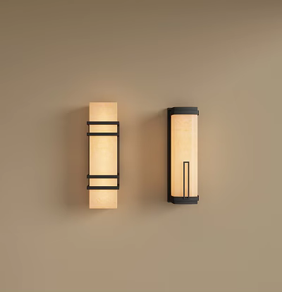 Modern Wall Lamps With Light Shade And Black Decorative Frames On Beige Wall 3d model