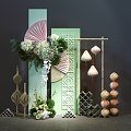 Wedding Photo Meichen Sign-in Welcome Area New Chinese Style Guining Banquet Bamboo Handover Table Green Floral Art Niche Wedding Window Chinese Style Nanyang Style 3d model