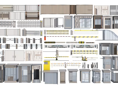 Various Architectural Exterior Wall Designs With Diverse Panels Railings And Windows 3d model