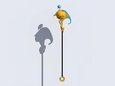 Yellow Figure With Blue Accent Black Stick Gold Circle And Hat Like Shadow 3d model Yellow Figure With Blue Accent Black Stick Gold Circle And Hat Like Shadow 3d model