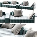 Modern Elegant Sectional Sofa With Blue Gray Striped Design And Soft Pillows 3d model