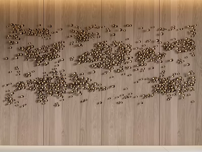 Modern Wall Decor On Wooden Panel Background With Gold Spheres Arranged Artistically 3d model