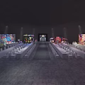 Fashion Show Runway Setup With Seating Background Screens And Neon Decorations
