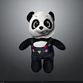 Cute Panda Plush Toy Wearing Denim Overalls With Colorful Flower Decorations
