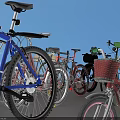 Various Bicycle 3D Models with Different Styles and Colors Arranged Around Center