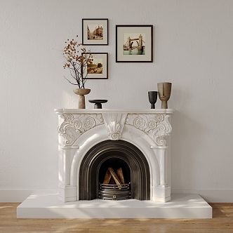 French fireplace stove heating stove hanging picture combination 3d model